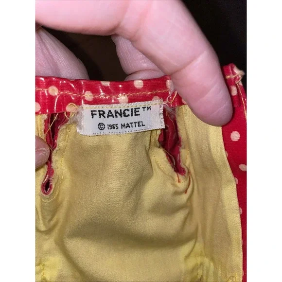 Vintage Barbie Francie Polka Dots n Raindrops #1255 Red Vinyl Raincoat Francie - Picture 2 of 4